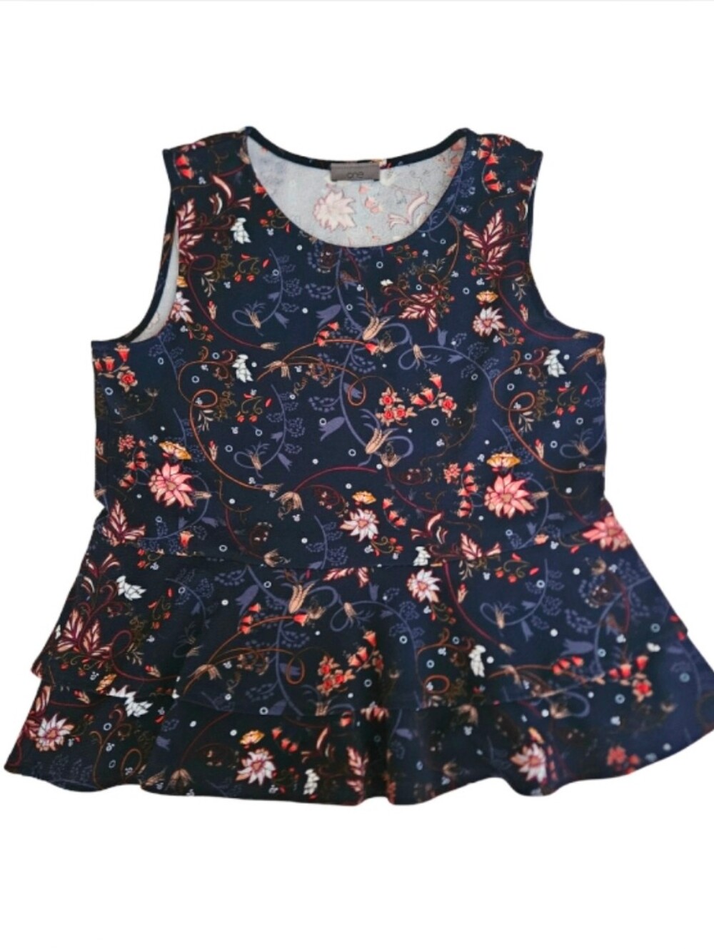 Dark Navy Floral Sleeveless Double Peplum Blouse💙